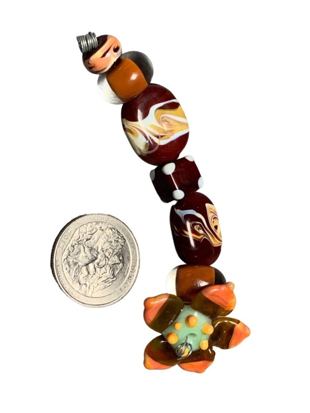 Handmade Lampwork Glass Bead Set with Colorful Swirls & Flower Accent
